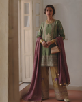 Sage Green & Plum Hand-Embroidered Silk Suit Set