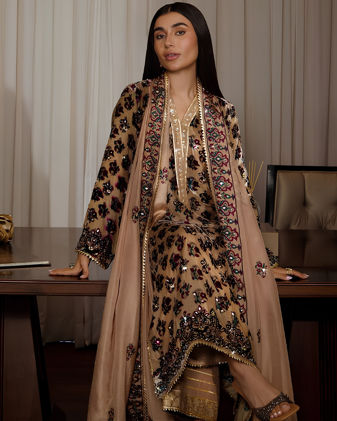 Vintage Rose Floral Burnout Velvet Suit Set