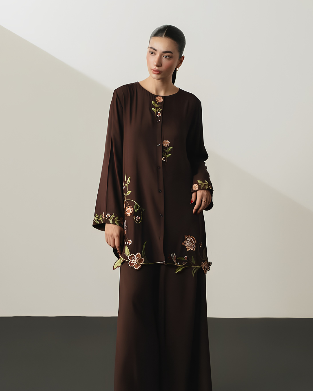 Chocolate Espresso Cutwork Embroidered Co-ord Set