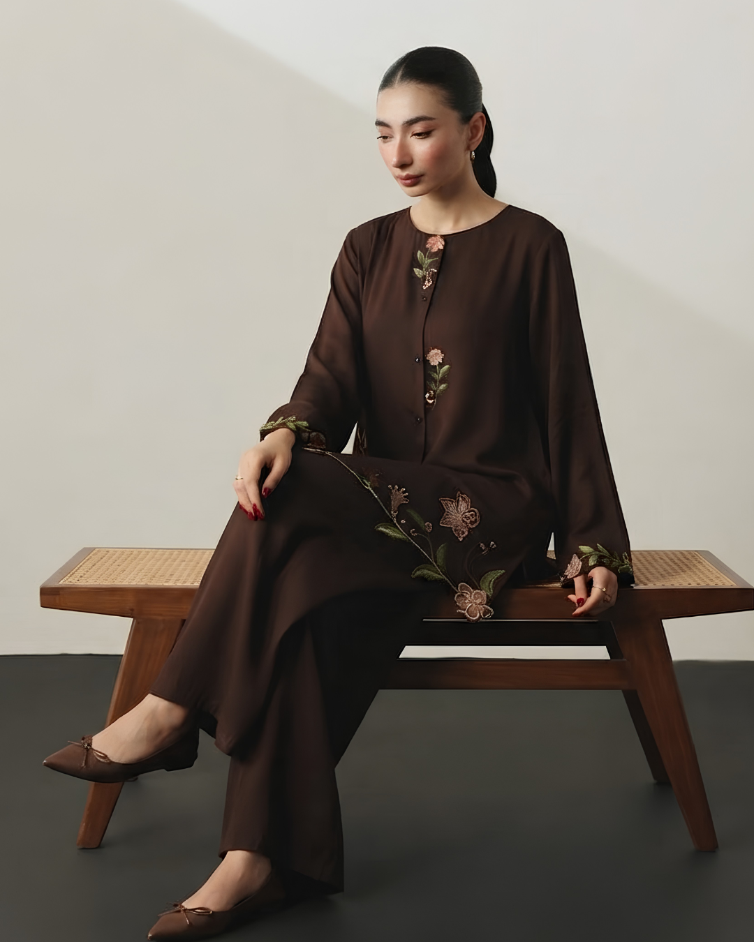 Chocolate Espresso Cutwork Embroidered Co-ord Set