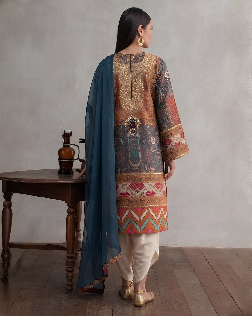 Printed Zardozi Tunic with Drape Tulip Salwar