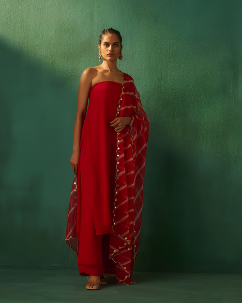 Crimson Solstice Strapless Kurta Set